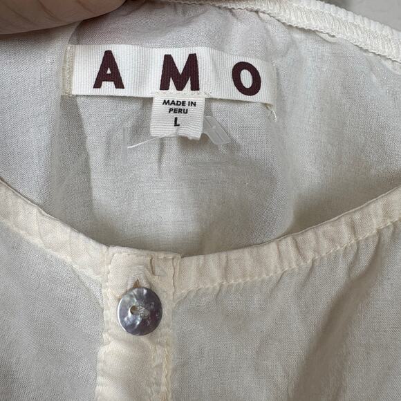 Amo Size Large Danica Cami Cream Pima Cotton Lace Trim Button Up Spaghetti Strap - Picture 6 of 7